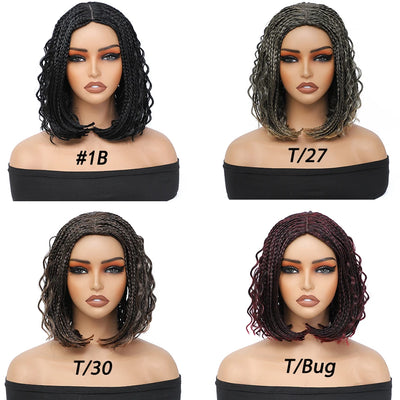 12”Braided Wigs for Black Women Heat Resistant Soft Short Bob Box Braided Wig Half Curly African American Braided Wigs Daily Use