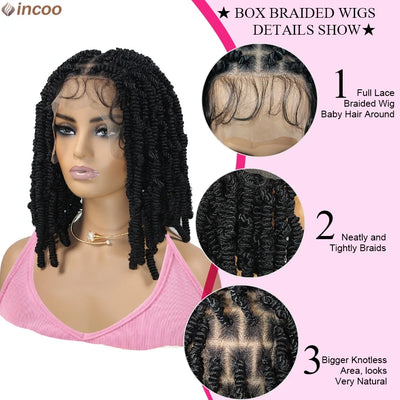 Synthetic Full Lace Braided Wigs Spring Twist Wig Short Bob Knotless Box Braids For Black Afro Women 12'' Passion Twist Braids