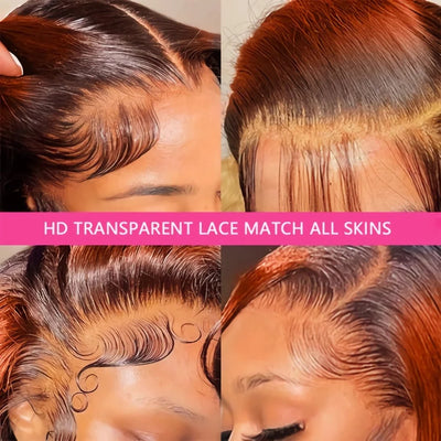 10A Ginger Brown Highlight Body Wave Lace Front Closure Wigs Human Hair 5x5 Pre-cut Lace Glueless Wig Ombre Ginger Orange #4/350
