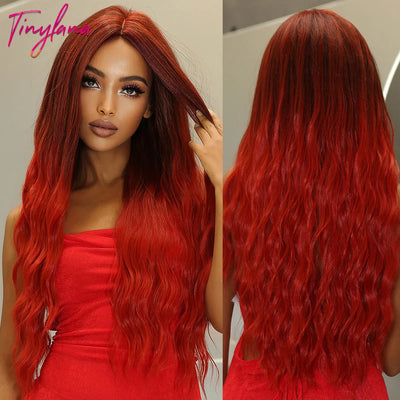 Long Curly Wine Burgundy Red Synthetic Wigs with Long Bangs for Women Afro Deep Wave Cosplay Party Natural Hair Heat Reisitant