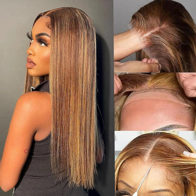 Highlight Wig Human Hair Omber Blonde Colored Preplucked 200 Density 13x6 HD Straight Lace Frontal Wigs For Women 30 34 inch