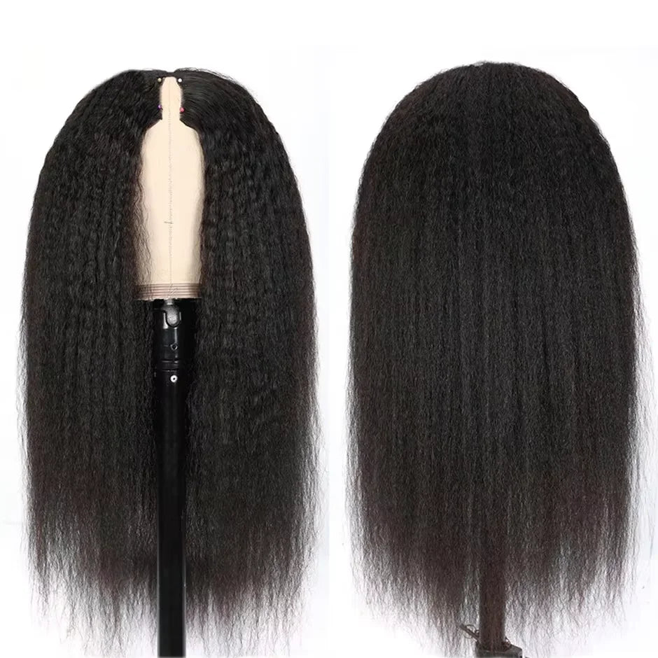 V-Part Kinky Straight Human Hair Wig