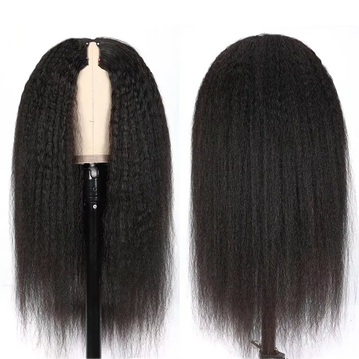 V-Part Kinky Straight Human Hair Wig