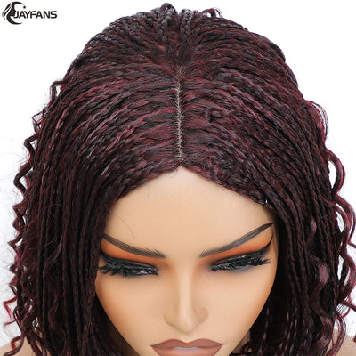 12”Braided Wigs for Black Women Heat Resistant Soft Short Bob Box Braided Wig Half Curly African American Braided Wigs Daily Use