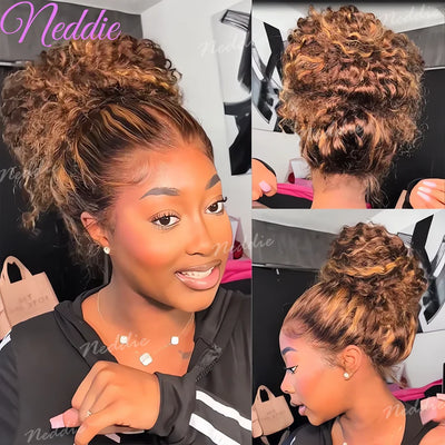 200 Density Invisible Strap Highlight Curly 360 Full Hd Lace Front Wig Honey Blonde Deep Wave Frontal Glueless Wig Human Hair