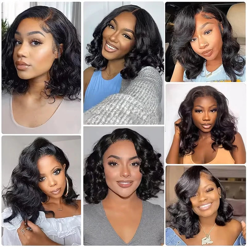 16Inch Wear And Go Glueless Bob Wig Human Hair Short Body Wave Lace Front Wigs Pre Cut Brazilian Hair 4x4 5X5 HD Lace Closure Wig For Women Short Bob Glueless Body wave Human Hair Wig  220% Density Pre-Plucked No Lace Front C