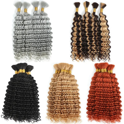 Grey Deep Wave Bulk Human Hair Braiding Blonde Ginger Curly Brazilian Hair for Human Hair Extensions for Micro Braiding No Weft