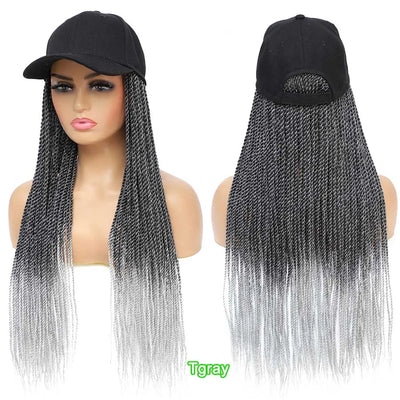 TOMO Baseball Cap Hat Wig Hair with Synthetic Crochet Braids for Women Long 24" Senegalese Twist Attached with Hat Wig for Girls