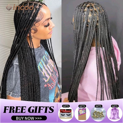 Synthetic Braided Wigs For Black Women Full Lace Wig Braid African Knotless Box Braids Hair Lace Front Wigs Cheap Cornrow Braids