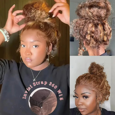 Highlight Wig Human Hair 360 Full Lace Wig 13X6 Hd Lace Frontal Wig Bob Curly Deep Wave Wig 427 Honey Blonde Colored 250 Density