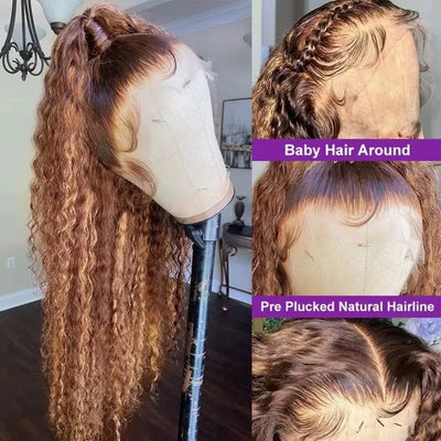 Highlight Wig Human Hair 360 Full Lace Wig 13X6 Hd Lace Frontal Wig Bob Curly Deep Wave Wig 427 Honey Blonde Colored 250 Density