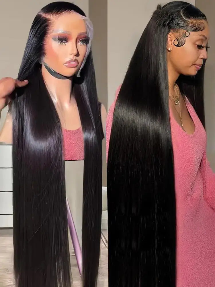 40–46 Inch Bone Straight HD Lace Human Hair Wig