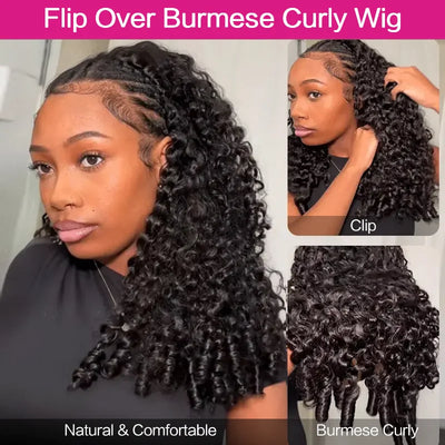 Burmese Curly Human Hair Wigs For Women Brazilian 4C Afro Kinky Culry 3 IN 1 Half Wig 100% Human Hair Wigs On Sale 300% Density