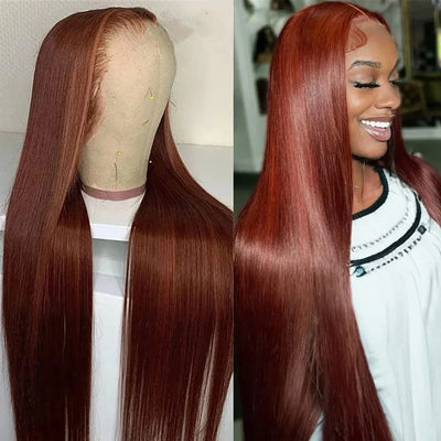 32 Inch Reddish Brown Bone Straight 13x4 Human Hair Lace Front Wig Colored Brazilian Transparent Lace Frontal Wig For Women