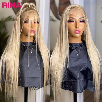 Brown Root Ash Blonde Straight 13X4 13x6 Lace Frontal Human Hair Wigs Transparent Lace 180 Density Ombre Blonde 5x5 Lace Closure