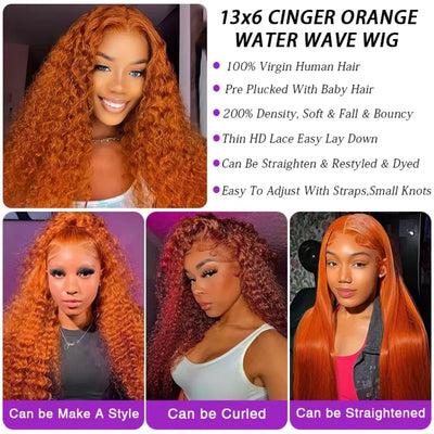 30 36 Inch Ginger Hd Lace Wig 13X6 Human Hair Deep Wave Frontal Wig Curly Lace Front Wig Colored Brazilian 250 Density For Women