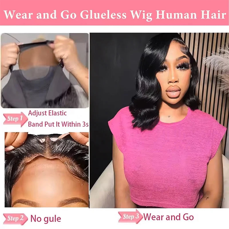 16Inch Wear And Go Glueless Bob Wig Human Hair Short Body Wave Lace Front Wigs Pre Cut Brazilian Hair 4x4 5X5 HD Lace Closure Wig For Women Short Bob Glueless Body wave Human Hair Wig  220% Density Pre-Plucked No Lace Front C