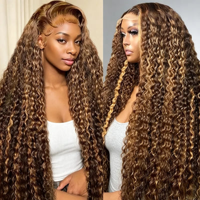 180 200 250 Density Deep Wave Human Hair Wig for Women 4/27 Highlight 13x4 HD Lace Frontal Human Hair Wig 5x5 HD Lace Closure Wig
