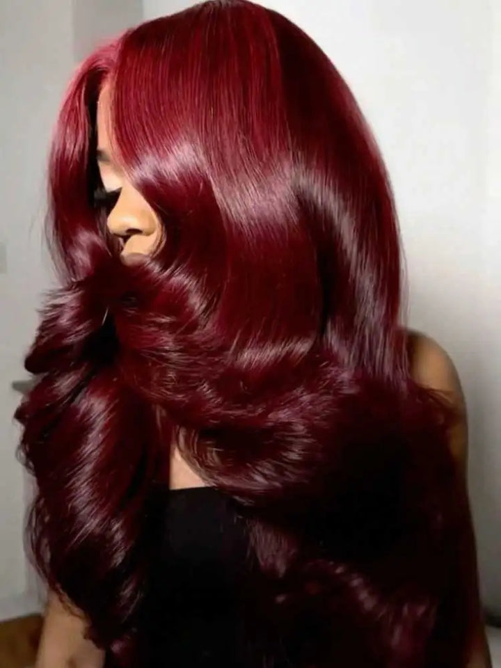 30-Inch Burgundy Body Wave Front Human Hair Wig