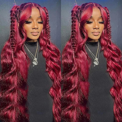 13x6 Lace Front Wigs Human Hair 200% Density 99j Burgundy Lace Front Wigs Human Hair 28 inch Body Wave Lace Front Wigs Brazilian