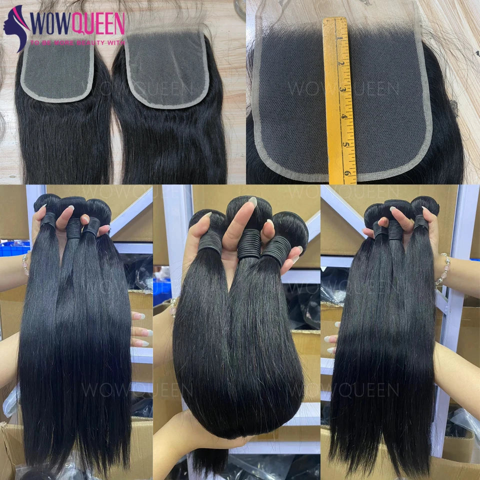 Straight Human Hair Bundles with Lace Closure