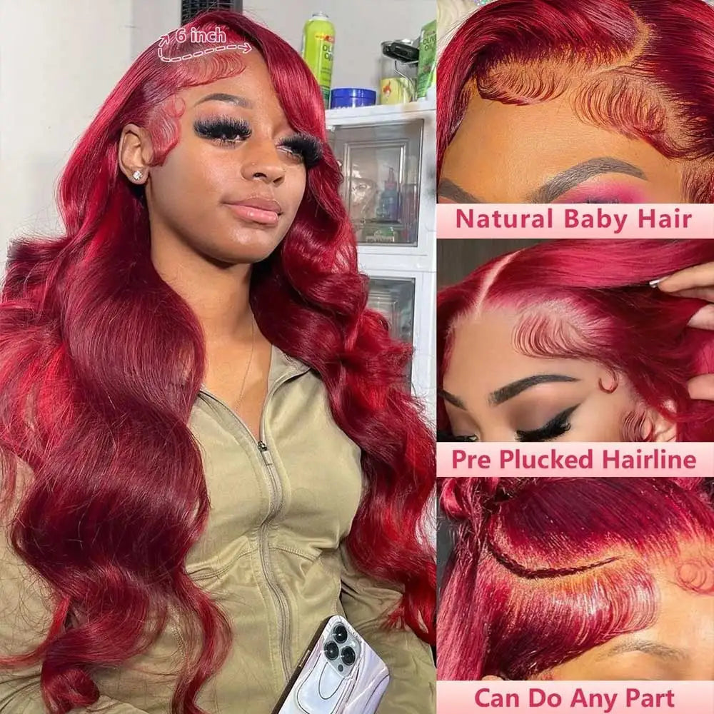 30-Inch Burgundy Body Wave Front Human Hair Wig