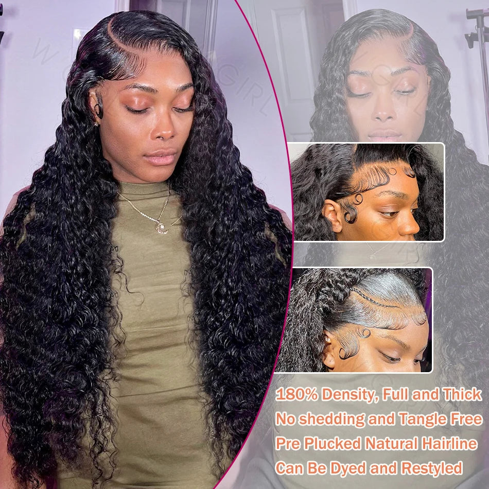 WIGIRL 30 40 Inch Deep Wave Curly 13x4 Lace Frontal Wigs 13x6 HD Transparent Lace Frontal Human Hair Wig Water For Women