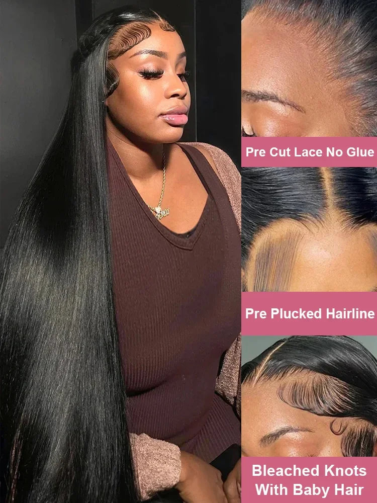 40–46 Inch Bone Straight HD Lace Human Hair Wig