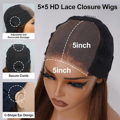 180 200 250 Density Deep Wave Human Hair Wig for Women 4/27 Highlight 13x4 HD Lace Frontal Human Hair Wig 5x5 HD Lace Closure Wig