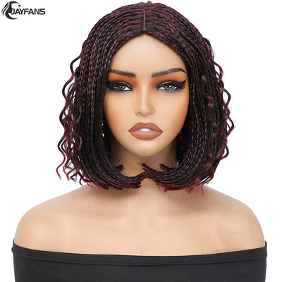 12”Braided Wigs for Black Women Heat Resistant Soft Short Bob Box Braided Wig Half Curly African American Braided Wigs Daily Use