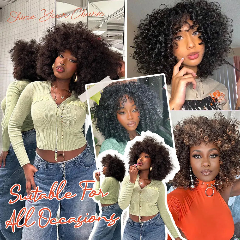 Short Afro Kinky Curly Wig with Bangs - JoySky Hair