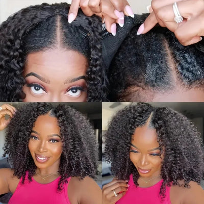 Kinky Curly V Part Wig Human Hair No Leave Out Upgrade Curly V Shape Wig Deep Wave No Glue Clip In Half Wigs Glueless Wig