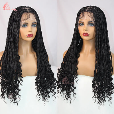 Synthetic Knotless Box Braided Wigs French Curly Full Lace Braids Hair Wig Afric Cornrow Braiding Lace Wigs For Black Women