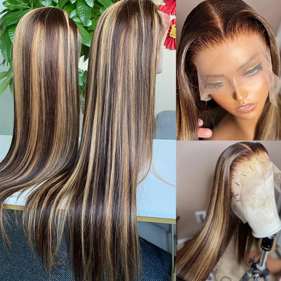 WIGIRL 30 38Inch Bone Straight Ombre 13x4 HD Lace Front Wig Brazilian 4/27 13x6 Highlight Human Hair Lace Frontal Wigs For Women