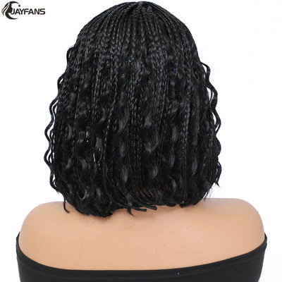 12”Braided Wigs for Black Women Heat Resistant Soft Short Bob Box Braided Wig Half Curly African American Braided Wigs Daily Use