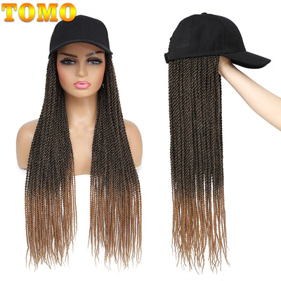 TOMO Baseball Cap Hat Wig Hair with Synthetic Crochet Braids for Women Long 24" Senegalese Twist Attached with Hat Wig for Girls