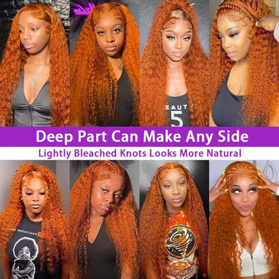 30 36 Inch Ginger Hd Lace Wig 13X6 Human Hair Deep Wave Frontal Wig Curly Lace Front Wig Colored Brazilian 250 Density For Women