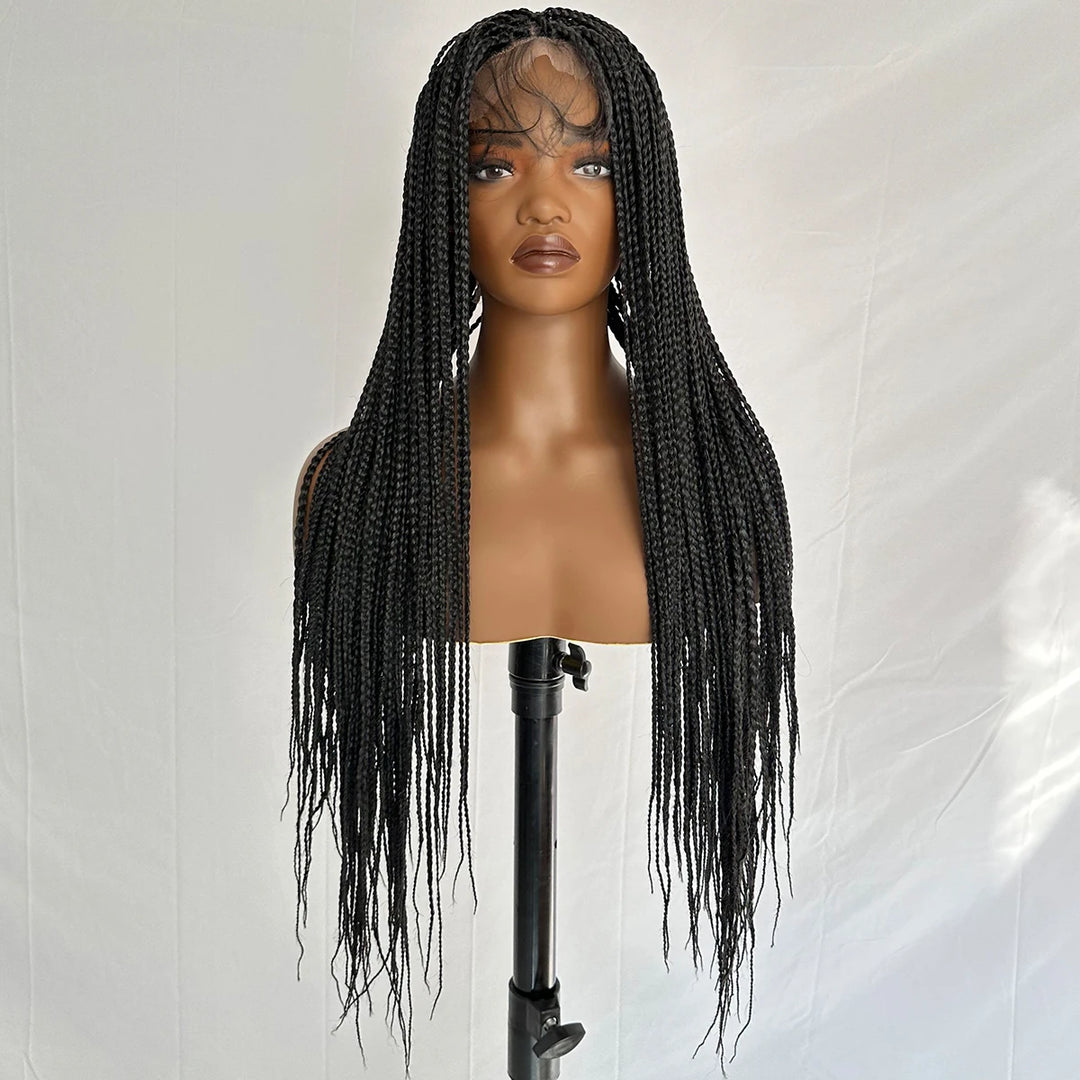 30-Inch Black Braided Full Lace Wig
