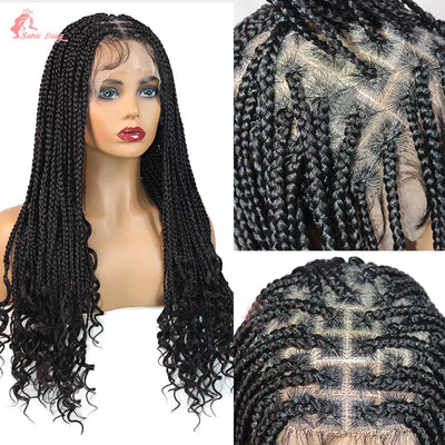 Synthetic Knotless Box Braided Wigs French Curly Full Lace Braids Hair Wig Afric Cornrow Braiding Lace Wigs For Black Women