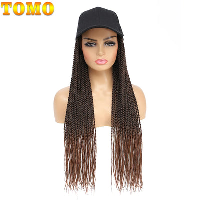 TOMO Baseball Cap Hat Wig Hair with Synthetic Crochet Braids for Women Long 24" Senegalese Twist Attached with Hat Wig for Girls