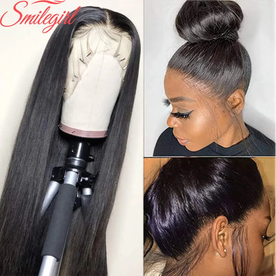 250 Density Upgrade Invisible Drawstring 360 Full Lace Frontal Wig 30 Inch Straight HD Lace Front Wigs Human Hair Natural Black