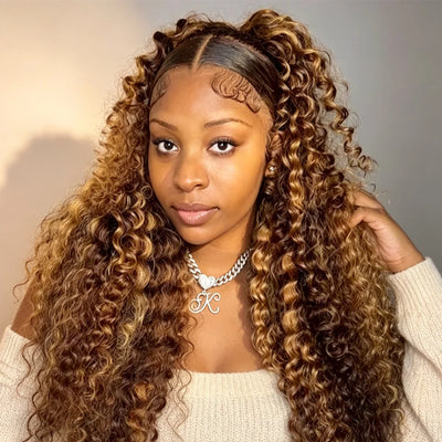 180 200 250 Density Deep Wave Human Hair Wig for Women 4/27 Highlight 13x4 HD Lace Frontal Human Hair Wig 5x5 HD Lace Closure Wig