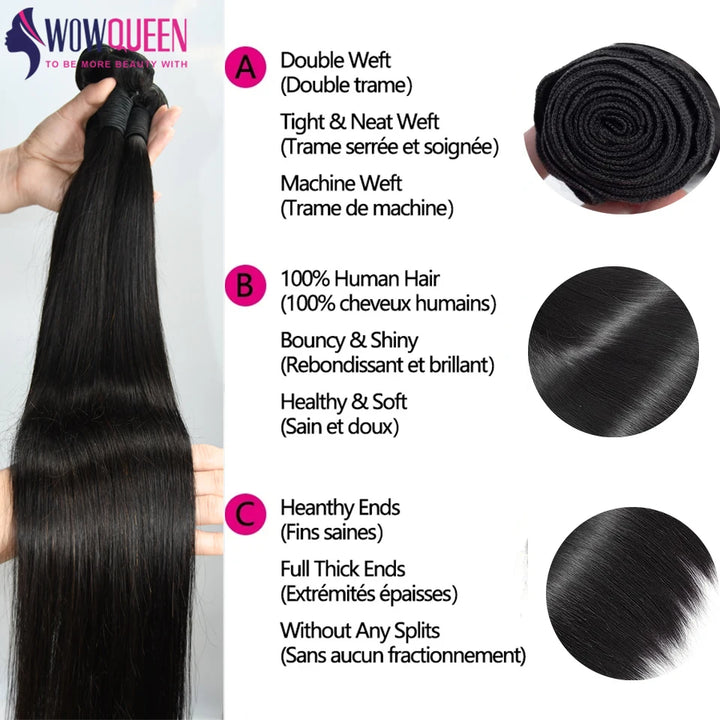 Straight Human Hair Bundles with Lace Closure