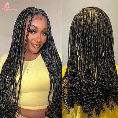 Synthetic Knotless Box Braided Wigs French Curly Full Lace Braids Hair Wig Afric Cornrow Braiding Lace Wigs For Black Women
