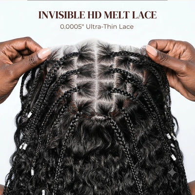 Glueless Knotless Braided Wigs Water Wave 13x6 HD Lace Human Hair Frontal Wigs Pull Go Gluless Wigs Human Hair With Drawstring