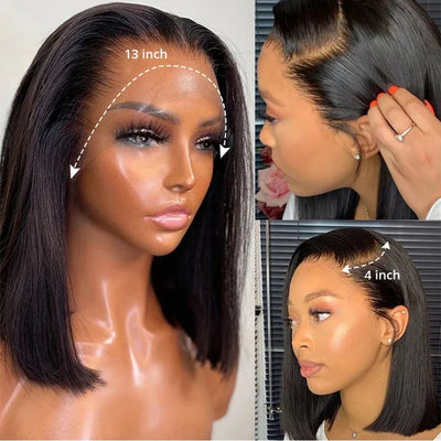Double Drawn Blunt Cut Straight Glueless Wig Pre Cut 13x4 HD Lace Frontal Wig Ready To Go Human Hair Wig Pre Cut Pre Plucked