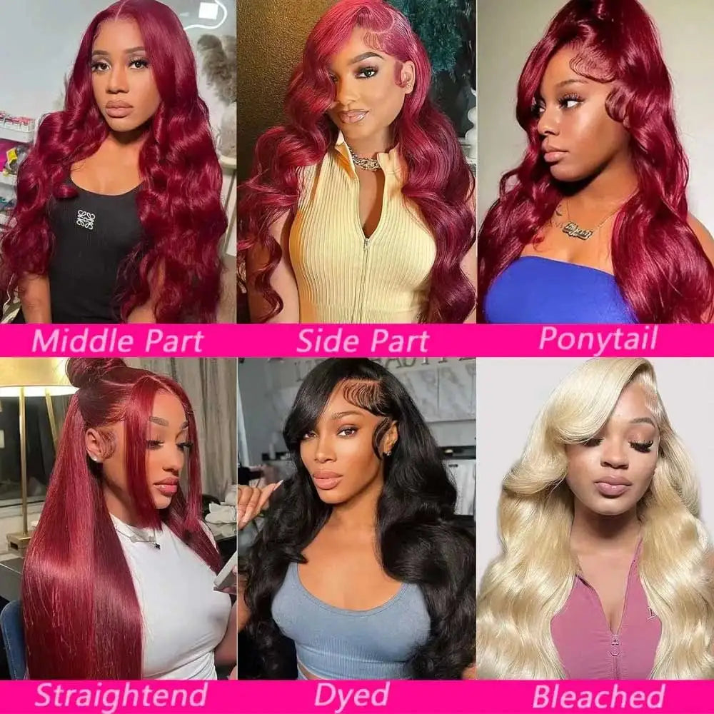 30-Inch Burgundy Body Wave Front Human Hair Wig