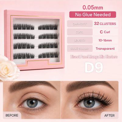 Cluster Lashes Light Weight Self Adhesive Eyelashes Pre Glued Press on Lashes Waterproof Handmade