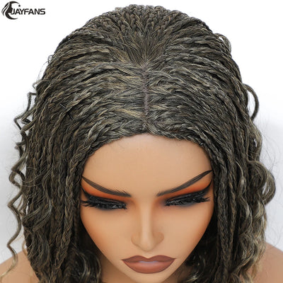 12”Braided Wigs for Black Women Heat Resistant Soft Short Bob Box Braided Wig Half Curly African American Braided Wigs Daily Use