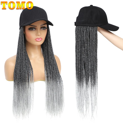 TOMO Baseball Cap Hat Wig Hair with Synthetic Crochet Braids for Women Long 24" Senegalese Twist Attached with Hat Wig for Girls